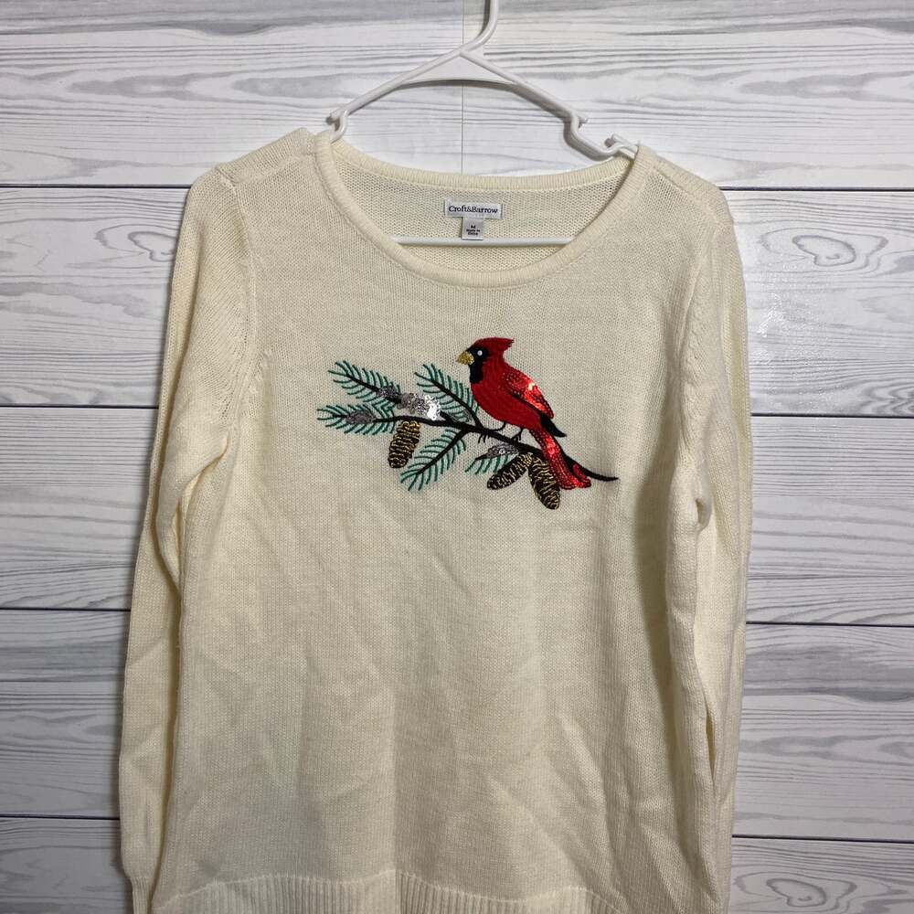 Vintage Croft & Barrow Cardinal Embroidered Sweater Cottagecore Cozy Knit
